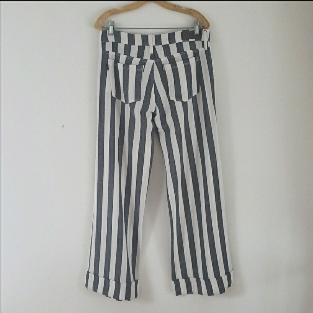 Parker Smith Sailor Mid-Rise Striped Denim Palazzo Flare Nautical Pants … - Picture 3 of 16